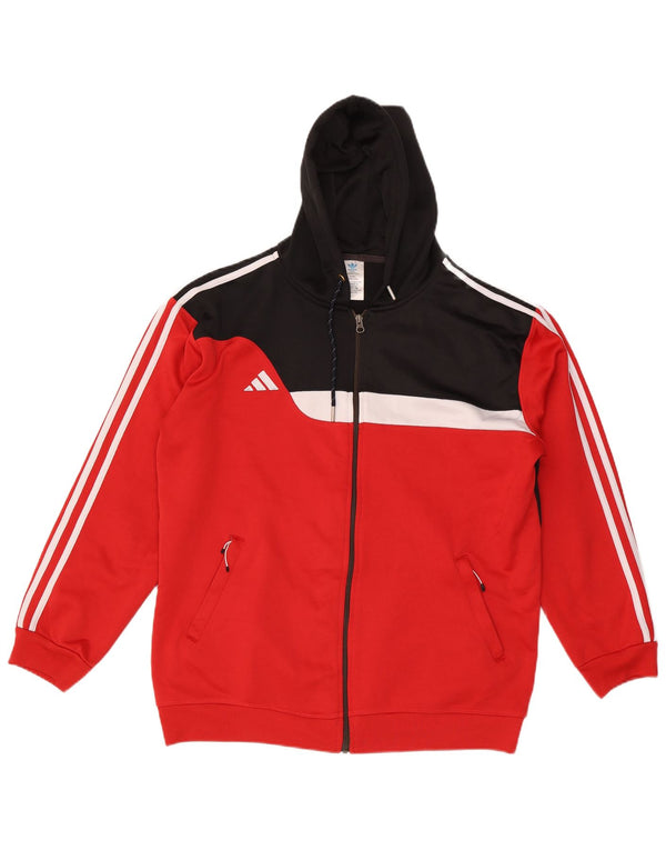 Pulover Adidas pentru bărbați, cu fermoar, 2XL, poliester color bloc de culoare roșu