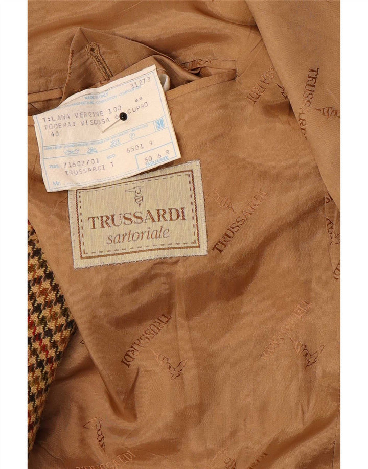 Trussardi Mens Blazer Jacket IT 50 Large Brown Houndstooth Wool