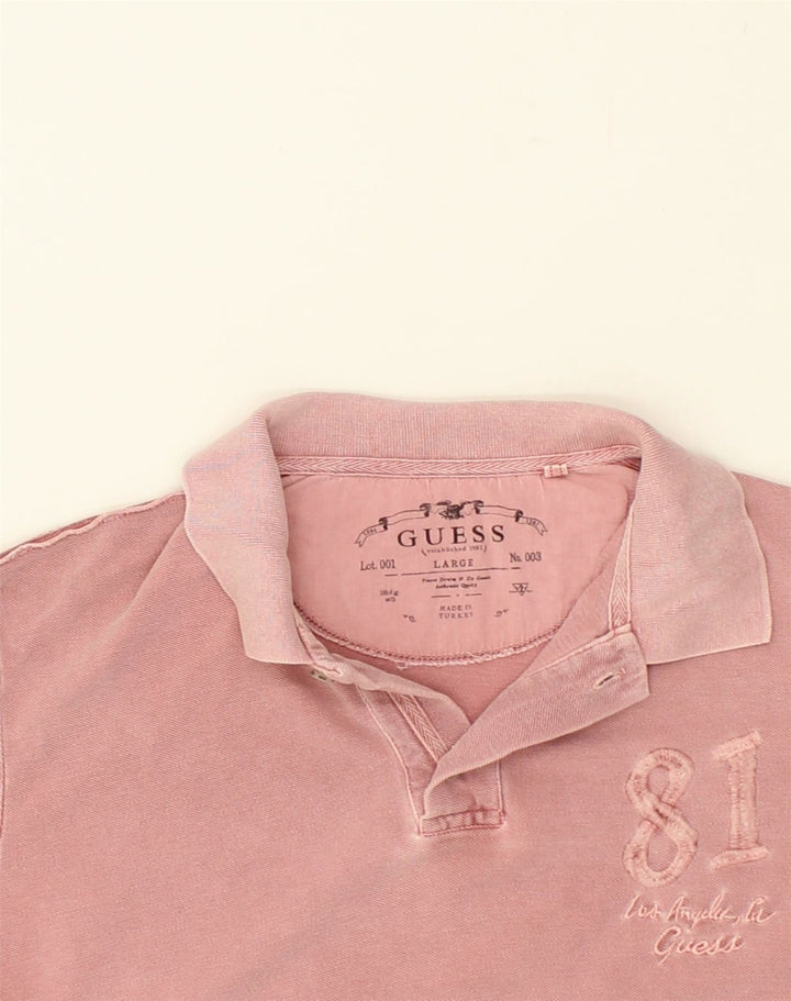 GUESS Mens Polo Shirt Large Pink Cotton | Vintage Guess | Thrift | Second-Hand Guess | Used Clothing | Messina Hembry 