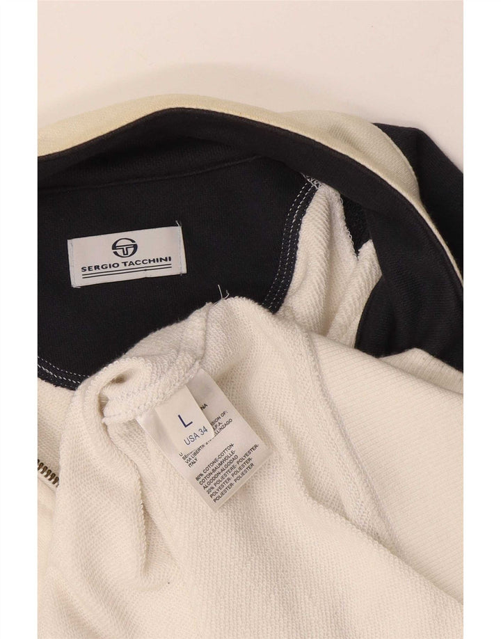 Sergio Tacchini Trening pentru bărbați Jachetă de top, mare, albă, color bloc din bumbac