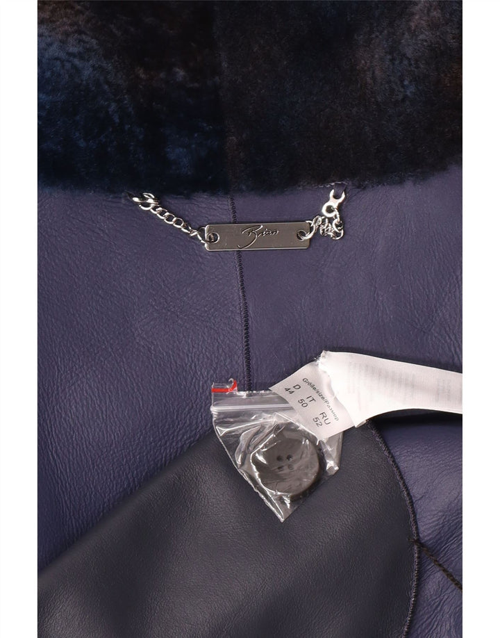 Jachetă de blană supradimensionată pentru femei VINTAGE IT 50 XL din piele de miel bleumarin