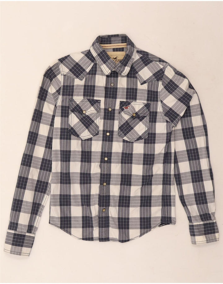 Cămașă Hollister pentru bărbați, mică, din bumbac cu carouri bleumarin