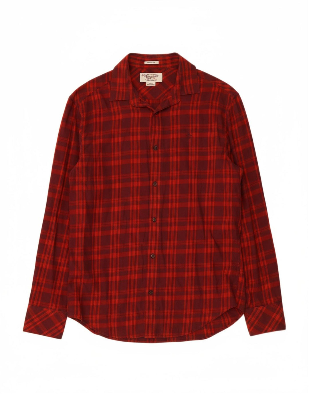 PENGUIN Mens Classic Fit Flannel Shirt Small Red Check Cotton