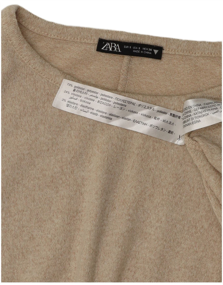 ZARA Womens Long Sleeve A-Line Dress UK 10 Small Beige Polyester