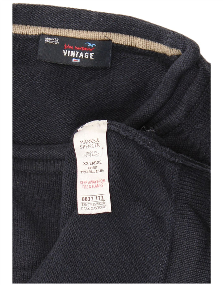 Pulover pentru bărbați Marks & Spencer, cu gât crew, 2XL, bumbac bleumarin