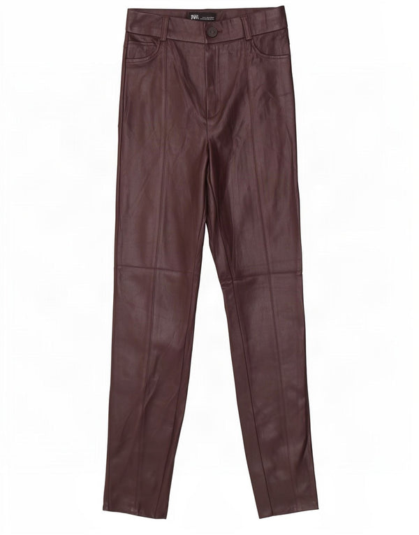 Pantaloni skinny din piele artificială pentru femei Zara Mici L26 L29 Maro Poliuretan