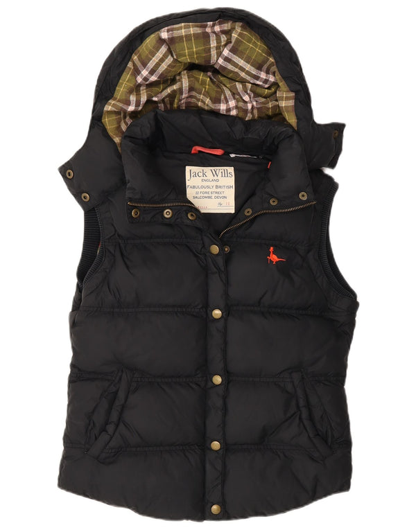 Gilet căptușit cu glugă Jack Wills pentru femei UK 10 mic bumbac negru