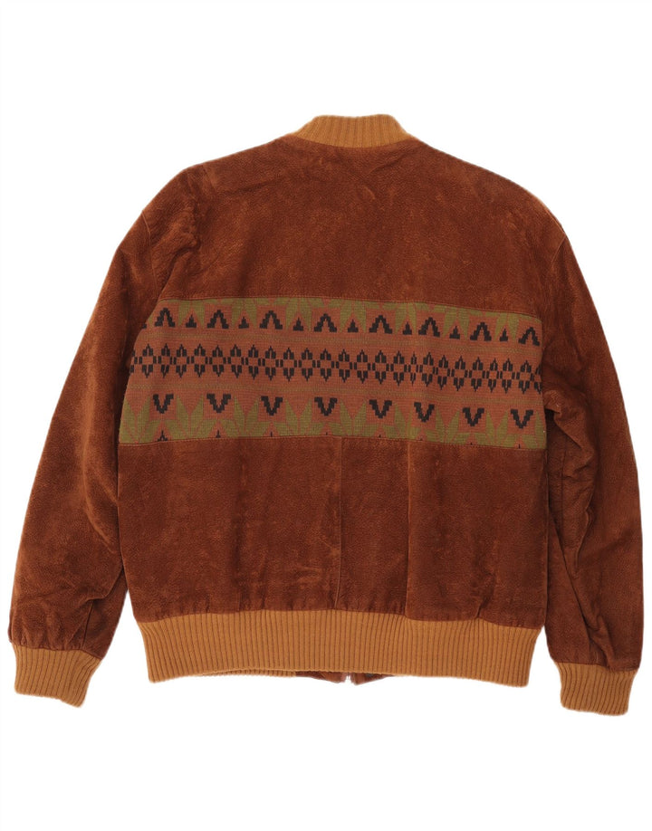 COMPAGNIE Jachetă Bomber de piele intoarsă pentru bărbați UK 38 Medium Brown Fair Isle