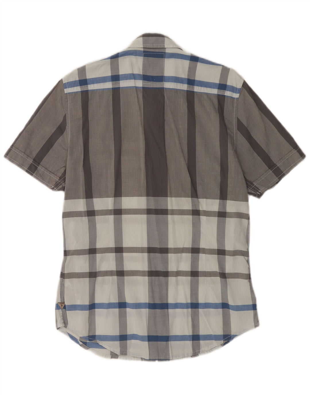 Cămașă pentru bărbați Guess cu mânecă scurtă, slim fit, din bumbac cu carouri mici, gri