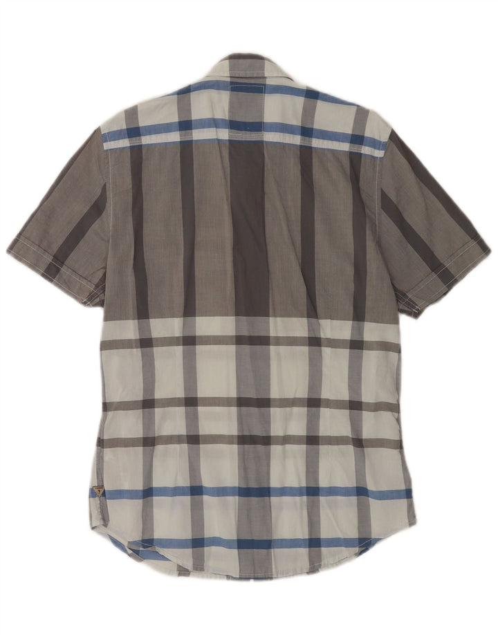 Cămașă pentru bărbați Guess cu mânecă scurtă, slim fit, din bumbac cu carouri mici, gri