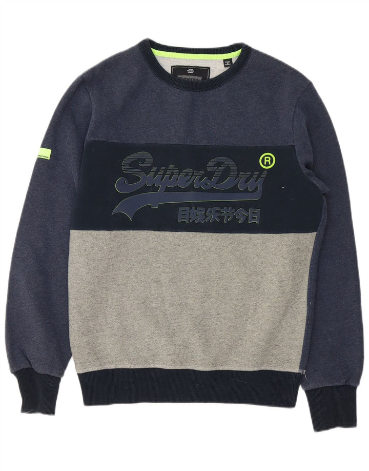 Hanorac grafic pentru bărbați Superdry Pulover mediu albastru bleumarin din bumbac color bloc