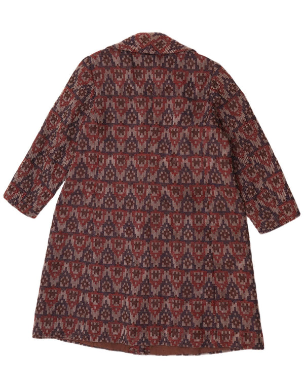 Pardesiu vintage pentru femei UK 14 mare bordeaux geometric