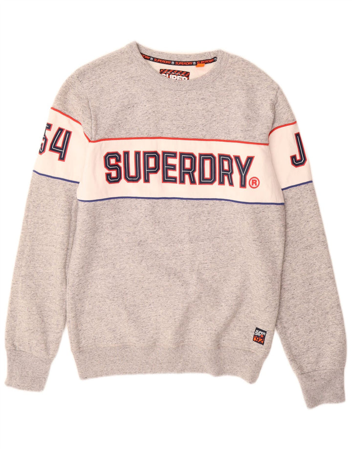SUPERDRY Hanorac grafic pentru bărbați Pulover mare, gri, bumbac color bloc