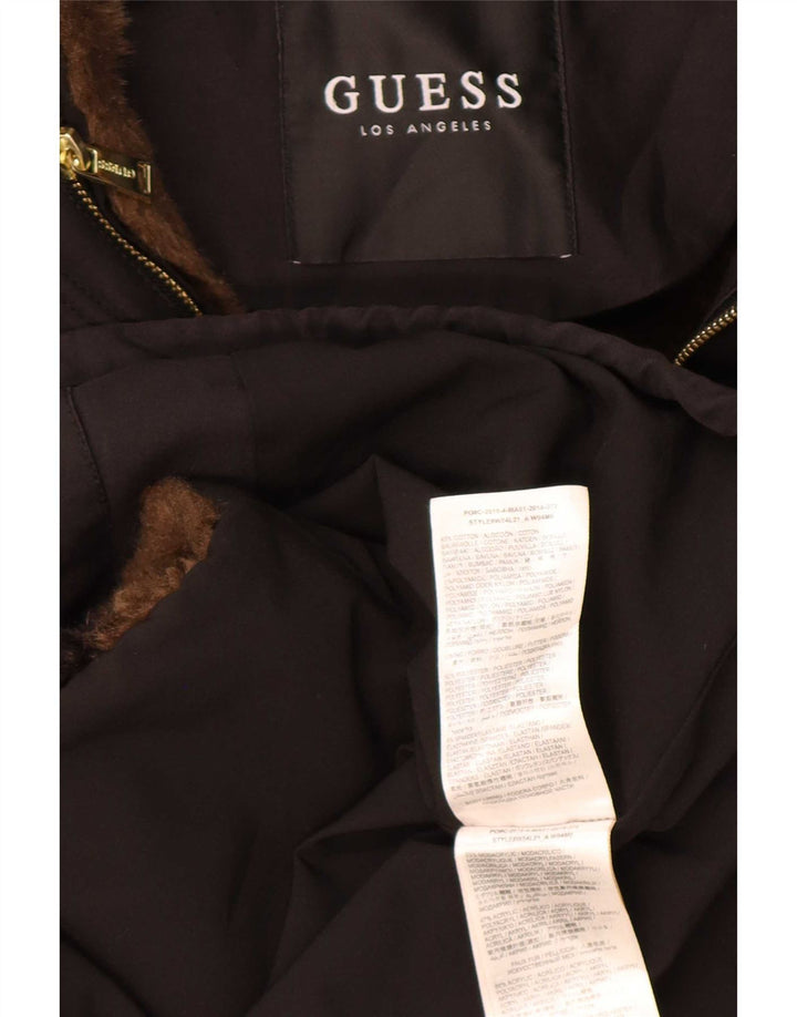 Jachetă parka cu glugă grafică Guess pentru femei UK 6 XS poliester negru
