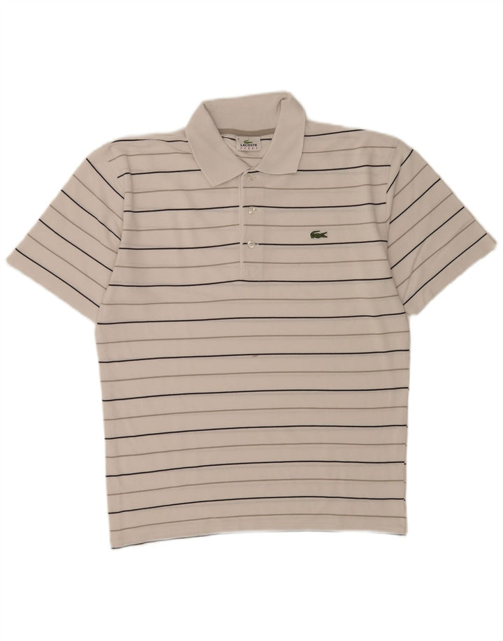 Tricou polo Lacoste pentru bărbați, mărimea 4, mediu alb, cu dungi