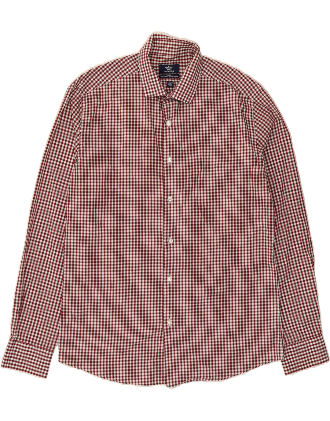 DOCKERS Mens Fitted Shirt Size 15 1/2 Medium Burgundy Gingham Cotton Vintage Dockers and Second-Hand Dockers from Messina Hembry 