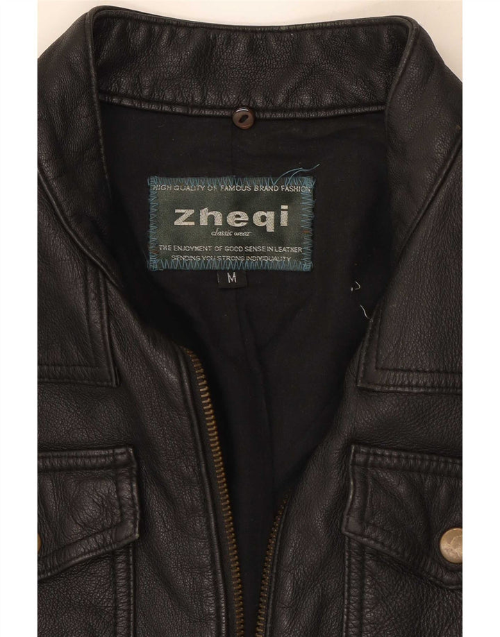 Jachetă de piele vintage pentru motociclist pentru femei UK 12 Medium Black