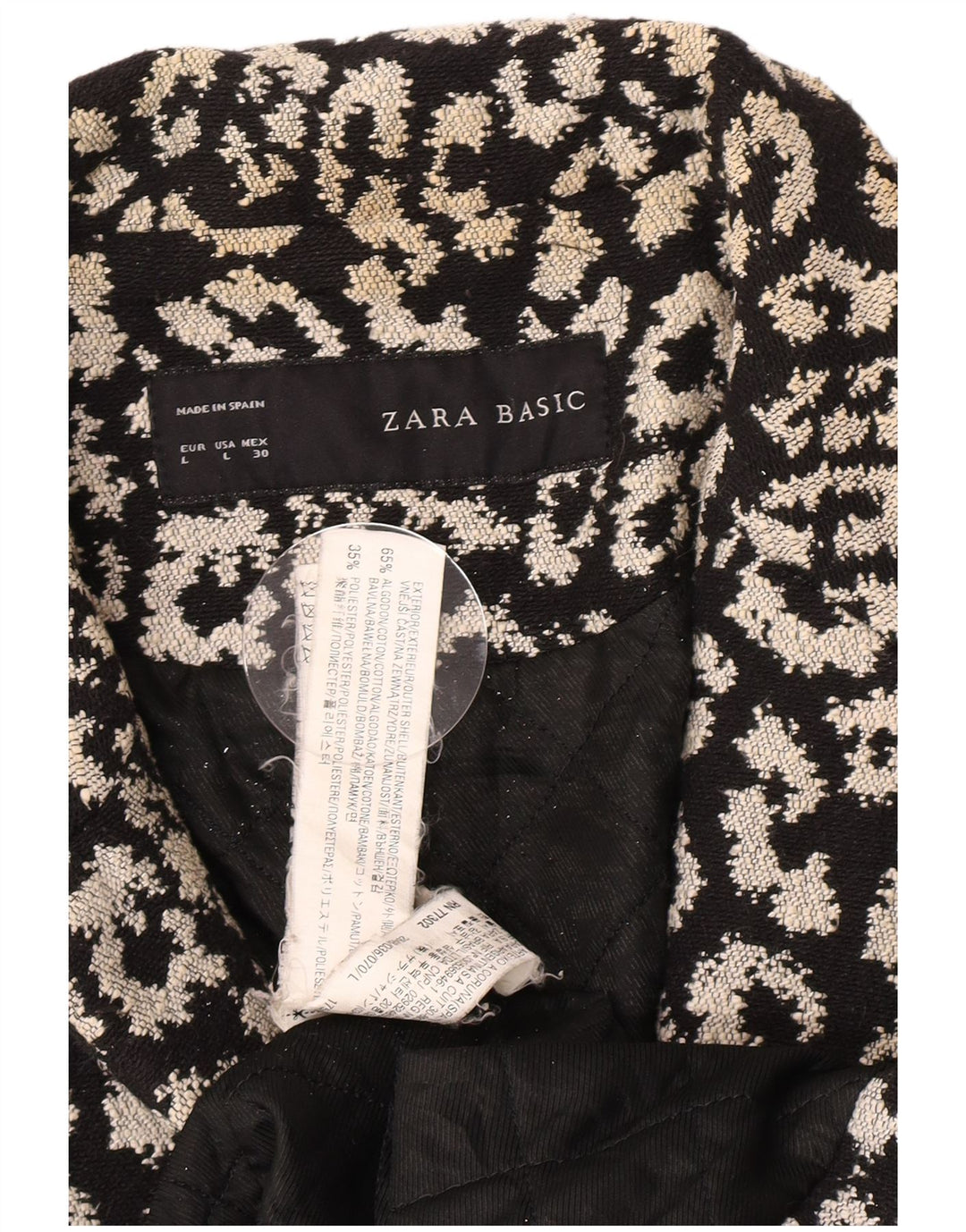 Pardesiu deschis pentru femei cu model abstract Zara UK 14 mare bumbac negru