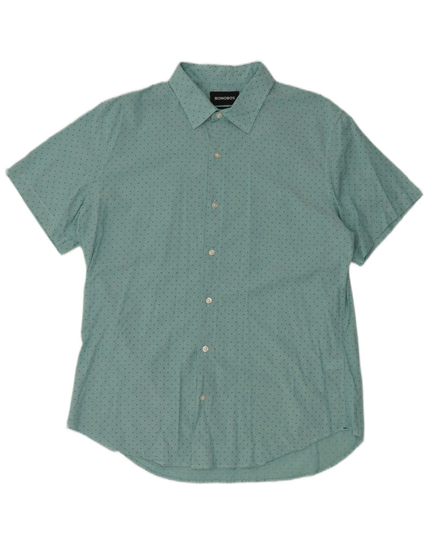 BONOBOS Cămașă Slim Fit cu mânecă scurtă pentru bărbați, bumbac mare cu buline albastre