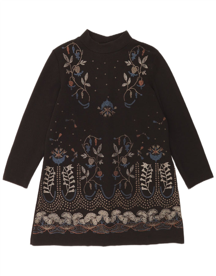 Rochie schimbătoare cu mânecă lungă pentru femei Zara UK 14 Medium Black Floral Poliester