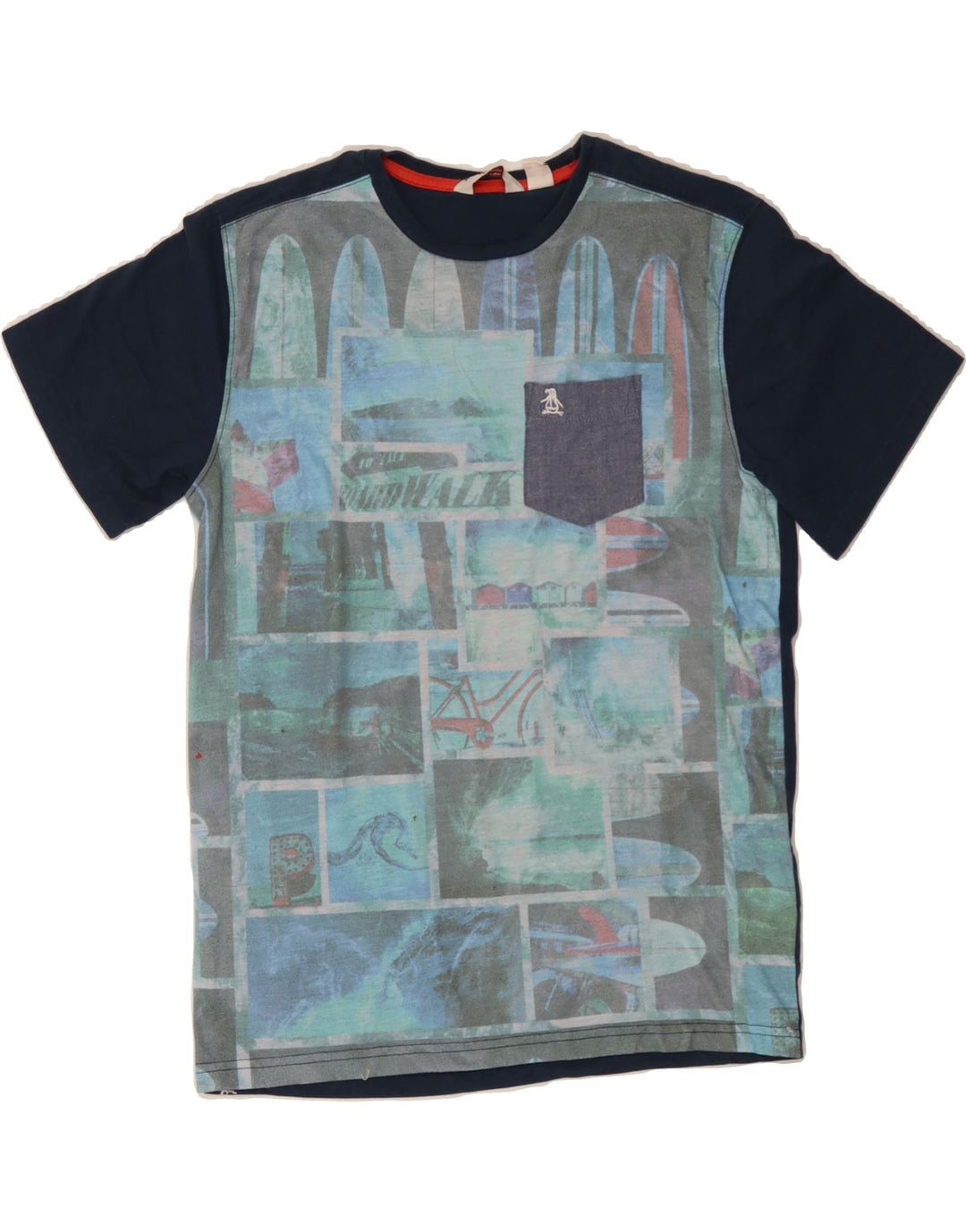 PENGUIN Boys Abstract Pattern Graphic T-Shirt Top 15-16 Years XL Navy Blue Vintage Penguin and Second-Hand Penguin from Messina Hembry 
