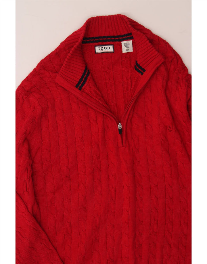 IZOD Mens Zip Neck Jumper Sweater XL Red Cotton Vintage Izod and Second-Hand Izod from Messina Hembry 