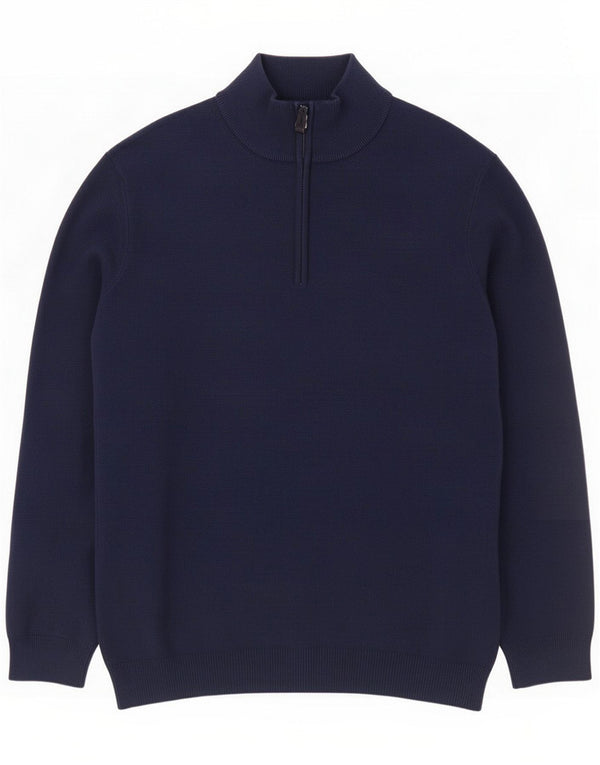 Superdry Mens Zip Neck Jumper Sweater Large Navy Blue Cotton