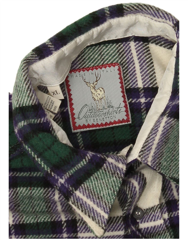 Cămașă de flanel pentru bărbați Benetton XL Lână verde Check