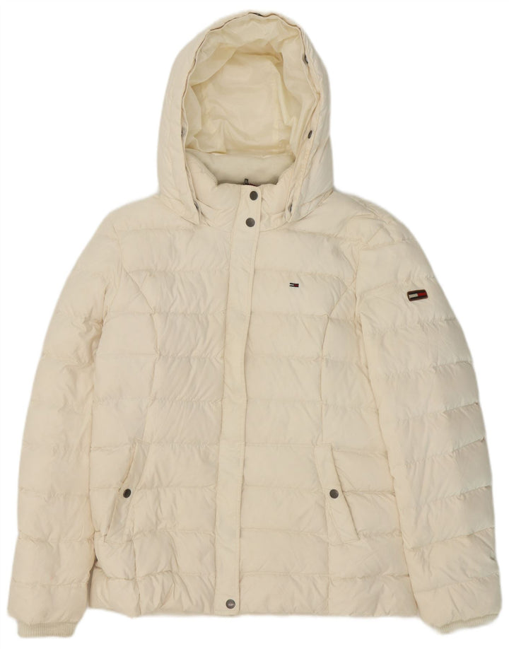 Jachetă căptușită cu glugă Tommy Hilfiger pentru femei UK 18 XL Poliester alb