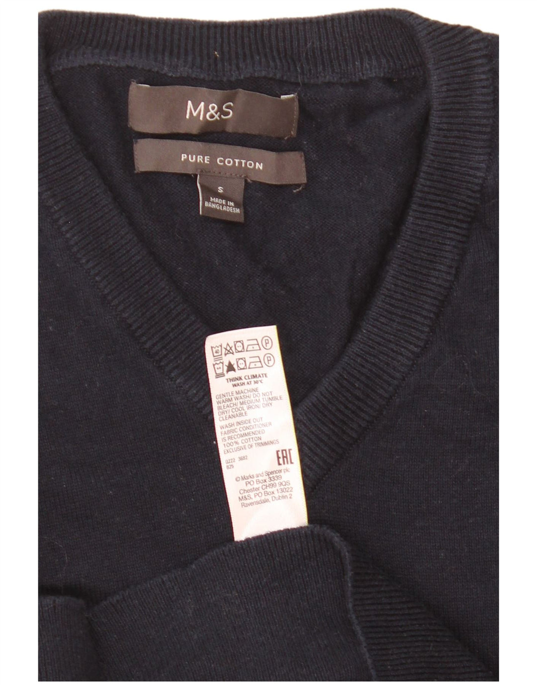 Pulover pentru bărbați Marks & Spencer, cu decolteu în V, mic din bumbac bleumarin