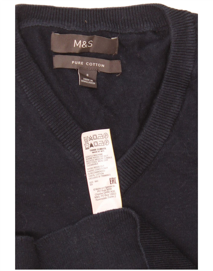 Pulover pentru bărbați Marks & Spencer, cu decolteu în V, mic din bumbac bleumarin