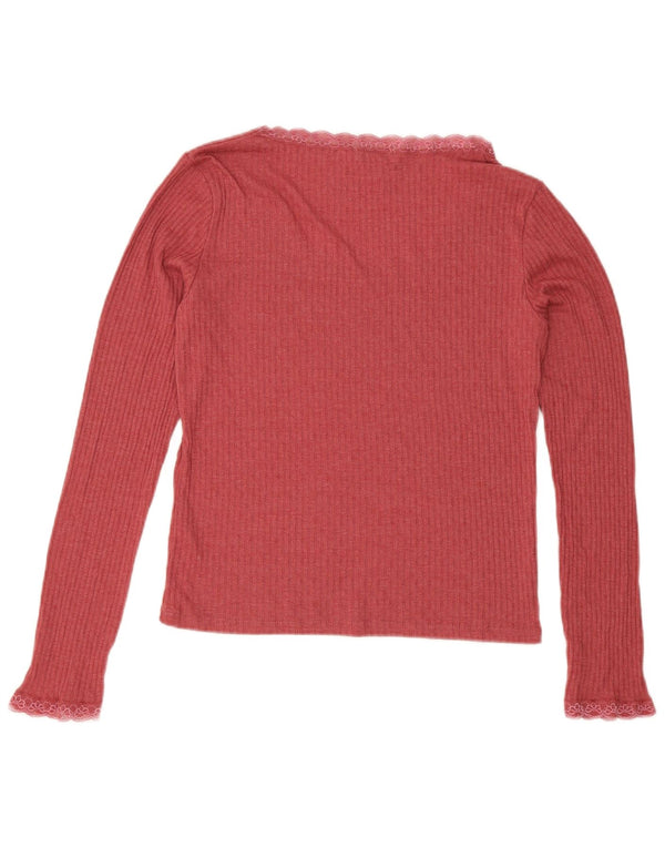 Topshop Womens Top Long Sleeve UK 16 Large Pink Cotton