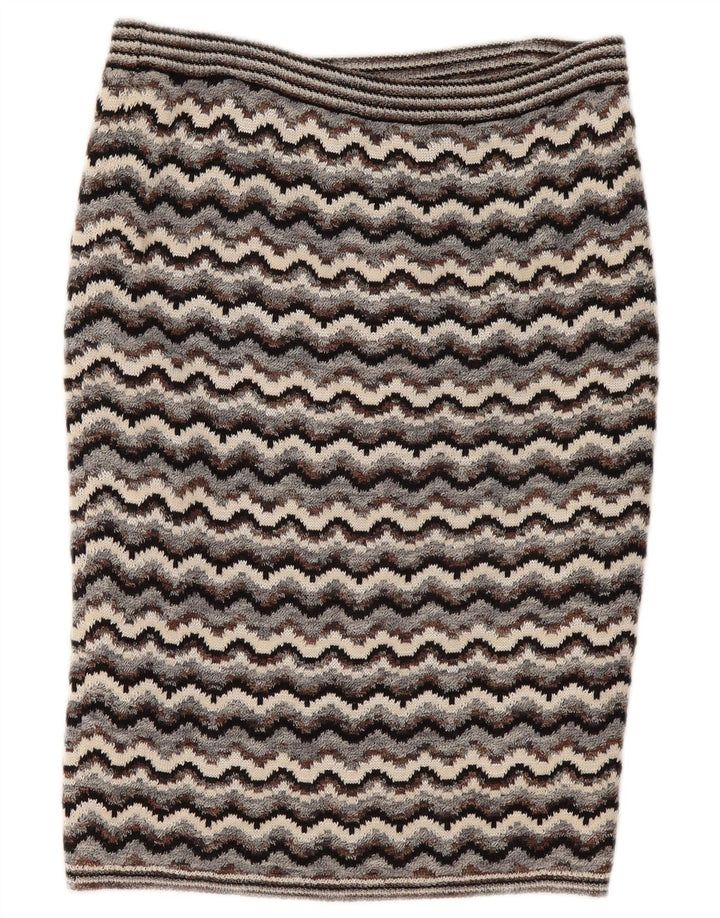 Fusta creion tricotată vintage pentru femei W32 mare chevron gri