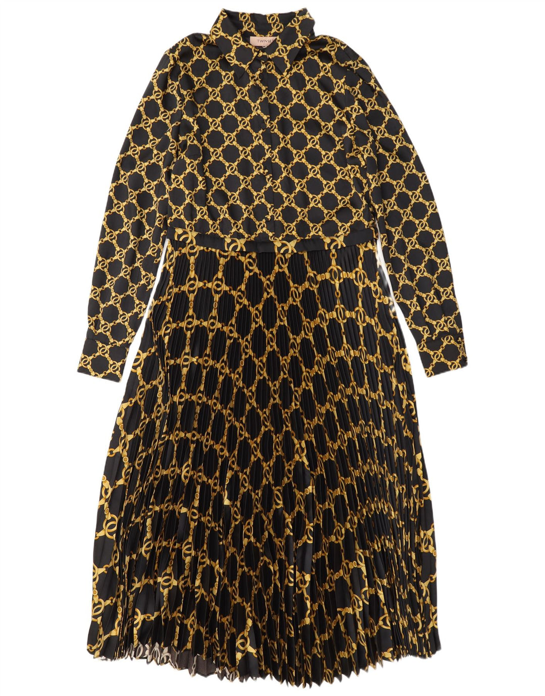 Rochie maxi cu mânecă lungă pentru femei Twinset, cu model abstract, UK 14 Medium Black