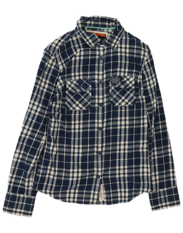 Cămașă de flanel pentru femei Superdry UK 14 mare din bumbac cu carouri bleumarin