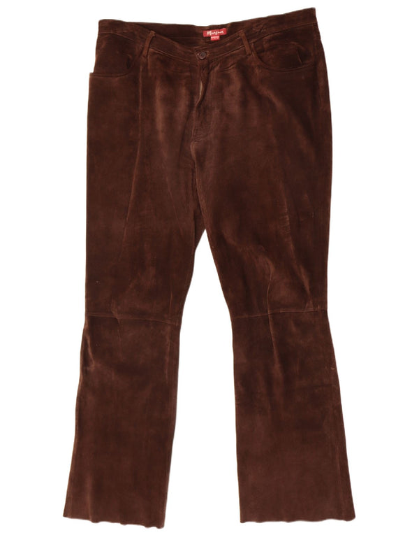 Pantaloni drepti din piele intoarsa pentru femei Monsoon UK 18 XL W38 L31 Piele maro