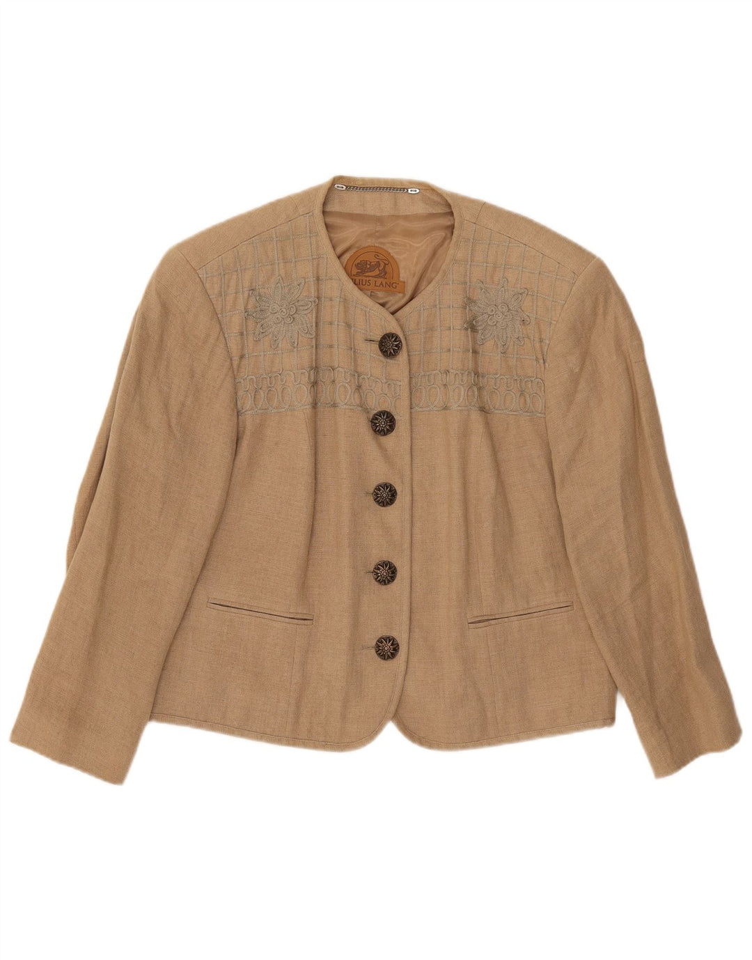 Blazer pentru femei Julius Lang cu 5 nasturi, UK 16, mare, bej, cu flori