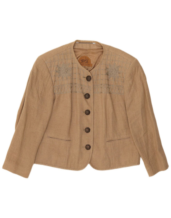 Julius Lang Womens 5 Button Blazer Jacket UK 16 Large Beige Floral Linen