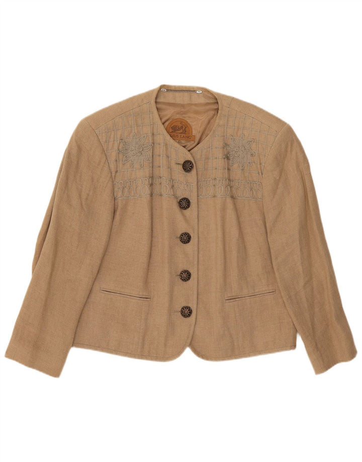 Blazer pentru femei Julius Lang cu 5 nasturi, UK 16, mare, bej, cu flori