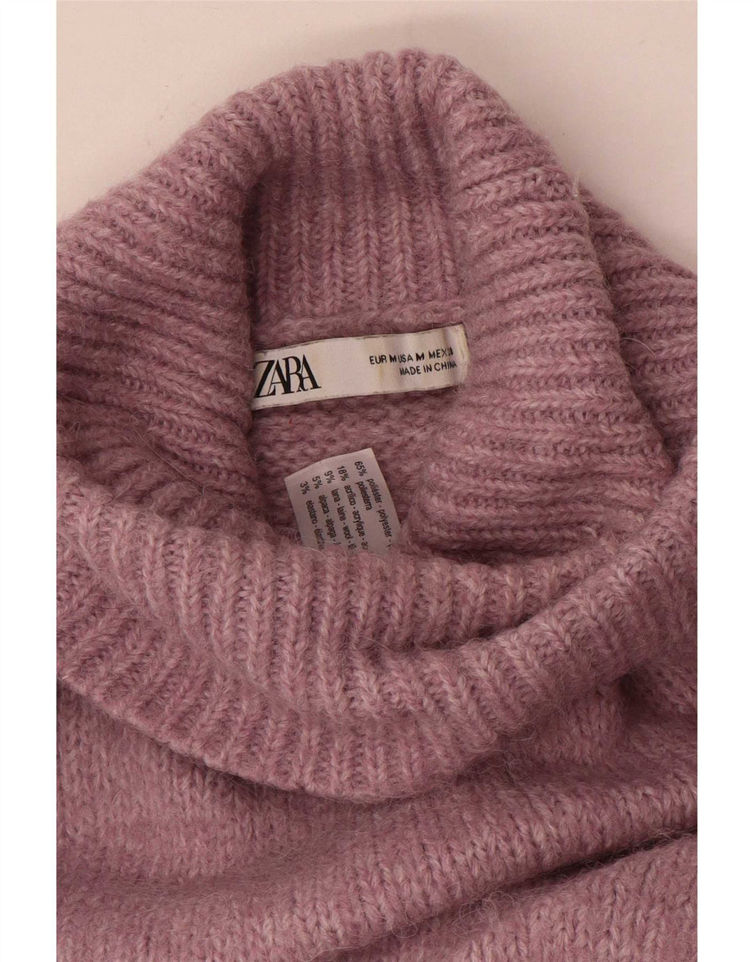 Pulover supradimensionat pentru femei Zara, cu gât rulat, UK 14, poliester roz mediu