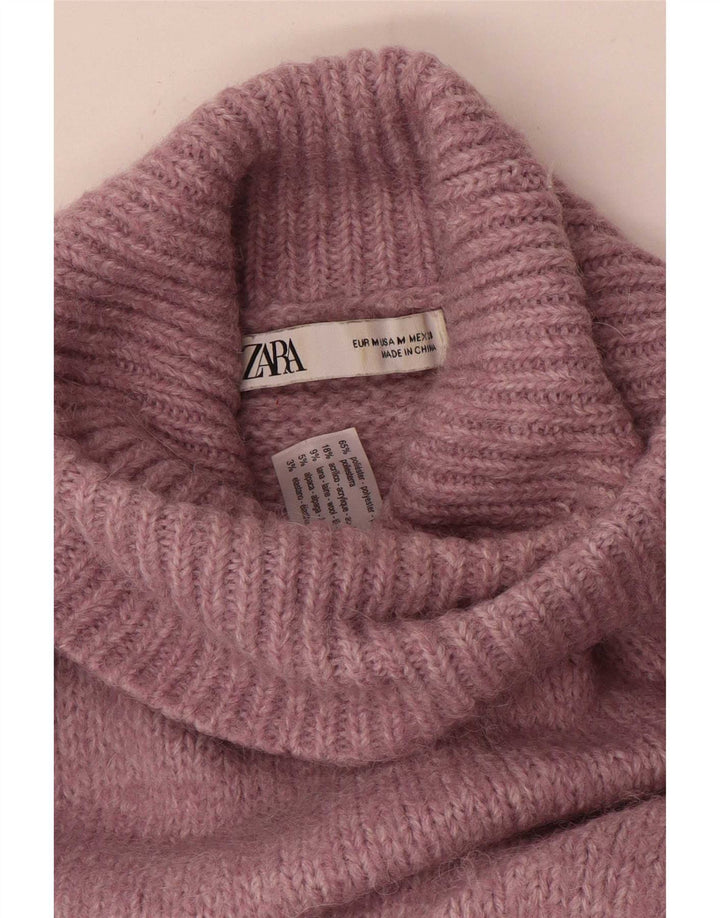 Pulover supradimensionat pentru femei Zara, cu gât rulat, UK 14, poliester roz mediu
