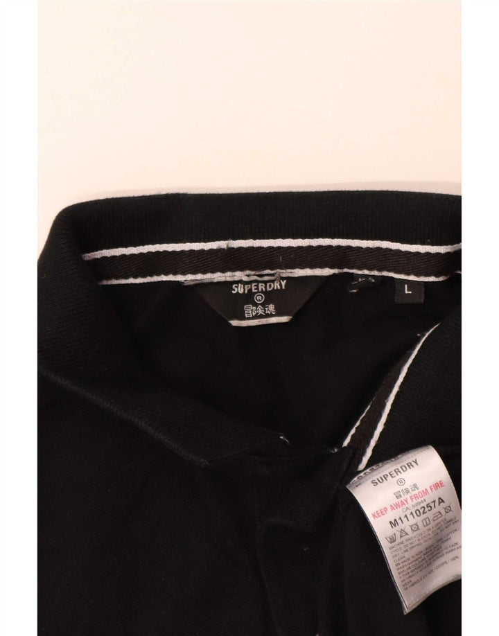 Tricou polo grafic pentru bărbați Superdry, bumbac negru mare