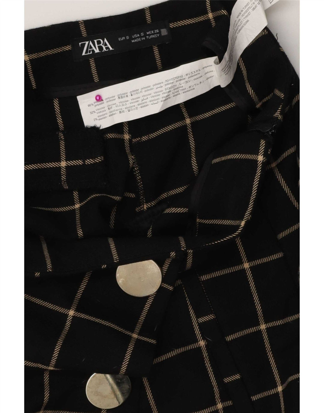 Pantaloni scurți casual pentru femei Zara, mici, W26, poliester cu carouri negre