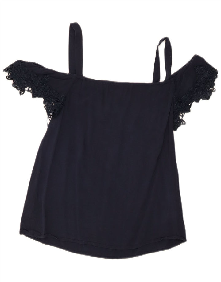 Top cu umeri decupați Oasis pentru femei UK 8 mic, bleumarin, viscoză