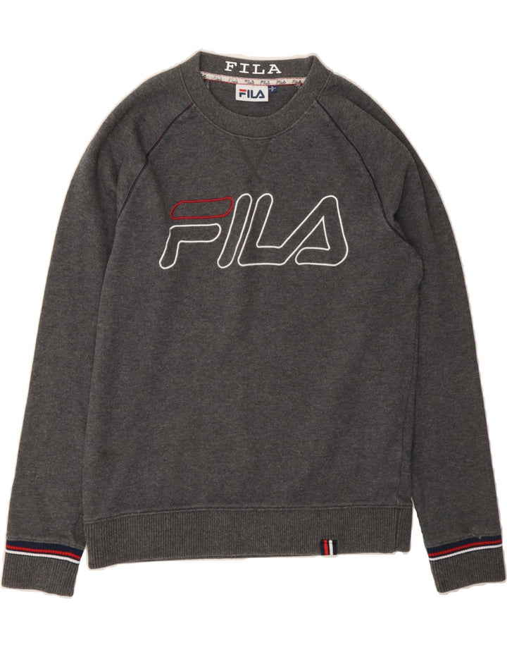FILA Mens Graphic Sweatshirt Jumper Small Grey Cotton Vintage Fila and Second-Hand Fila from Messina Hembry 