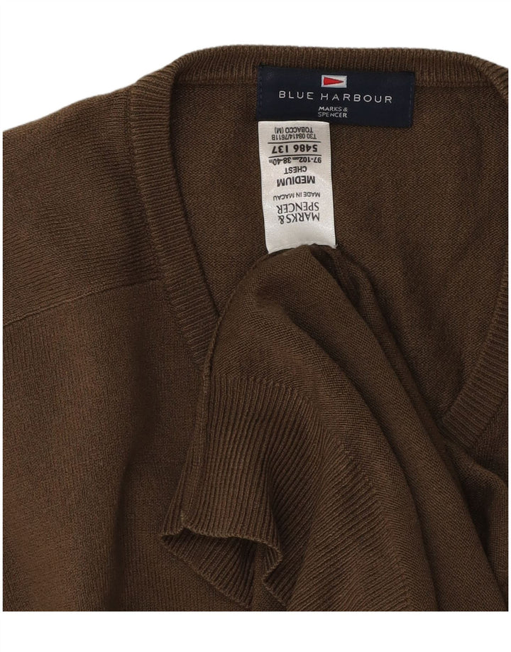 Pulover cu decolteu în V Blue Harbour pentru bărbați Marks & Spencer, maro mediu