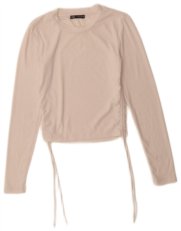 Crop Top pentru femei Zara cu mânecă lungă UK 14 Medium White