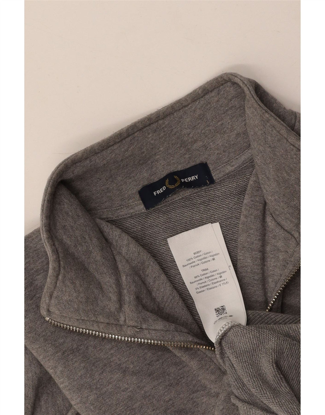 FRED PERRY Hanorac pentru bărbați, cu fermoar, cu gât, din bumbac mare, gri