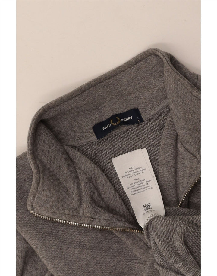 FRED PERRY Hanorac pentru bărbați, cu fermoar, cu gât, din bumbac mare, gri