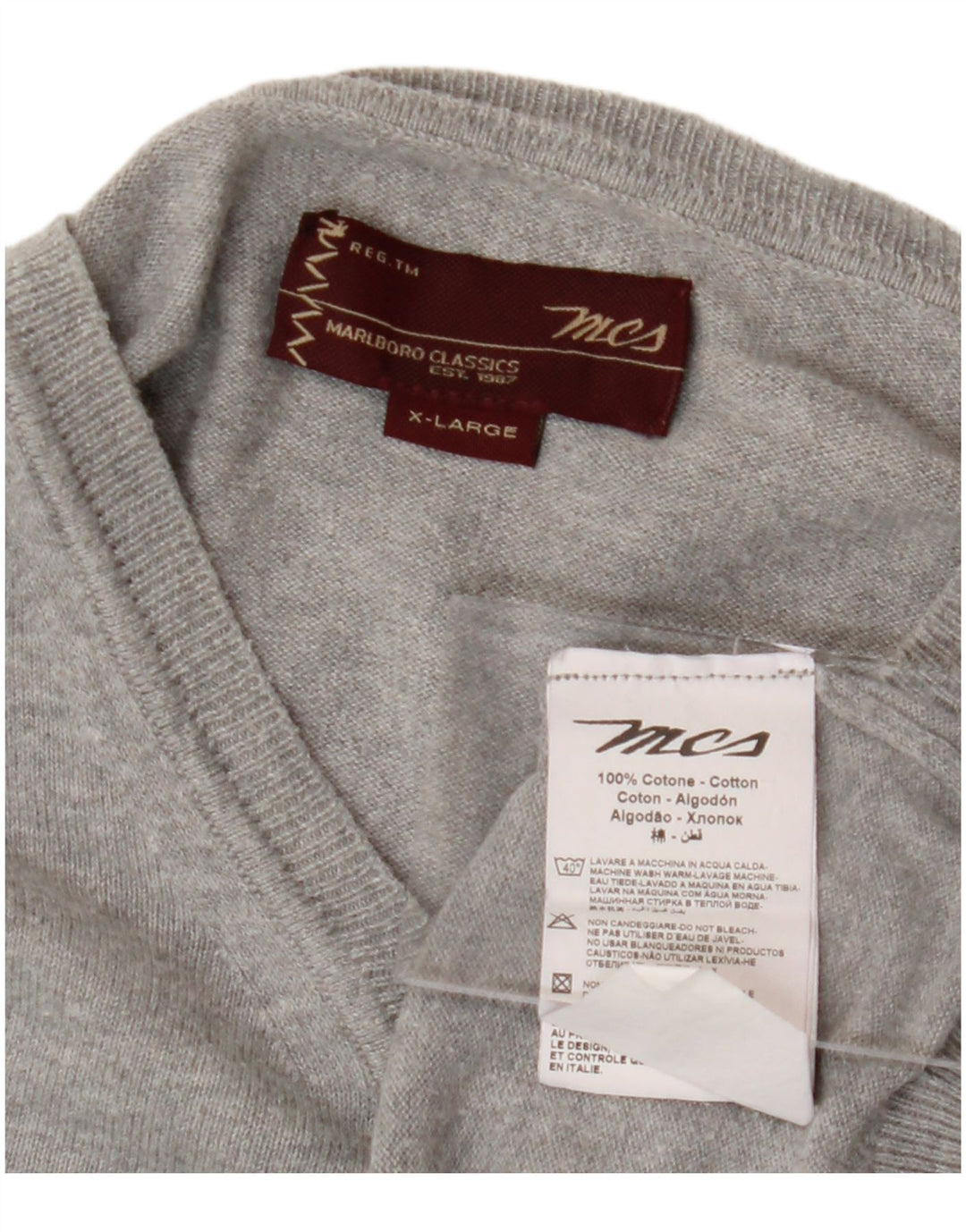 MARLBORO CLASSICS Mens V-Neck Jumper Sweater XL Grey Cotton